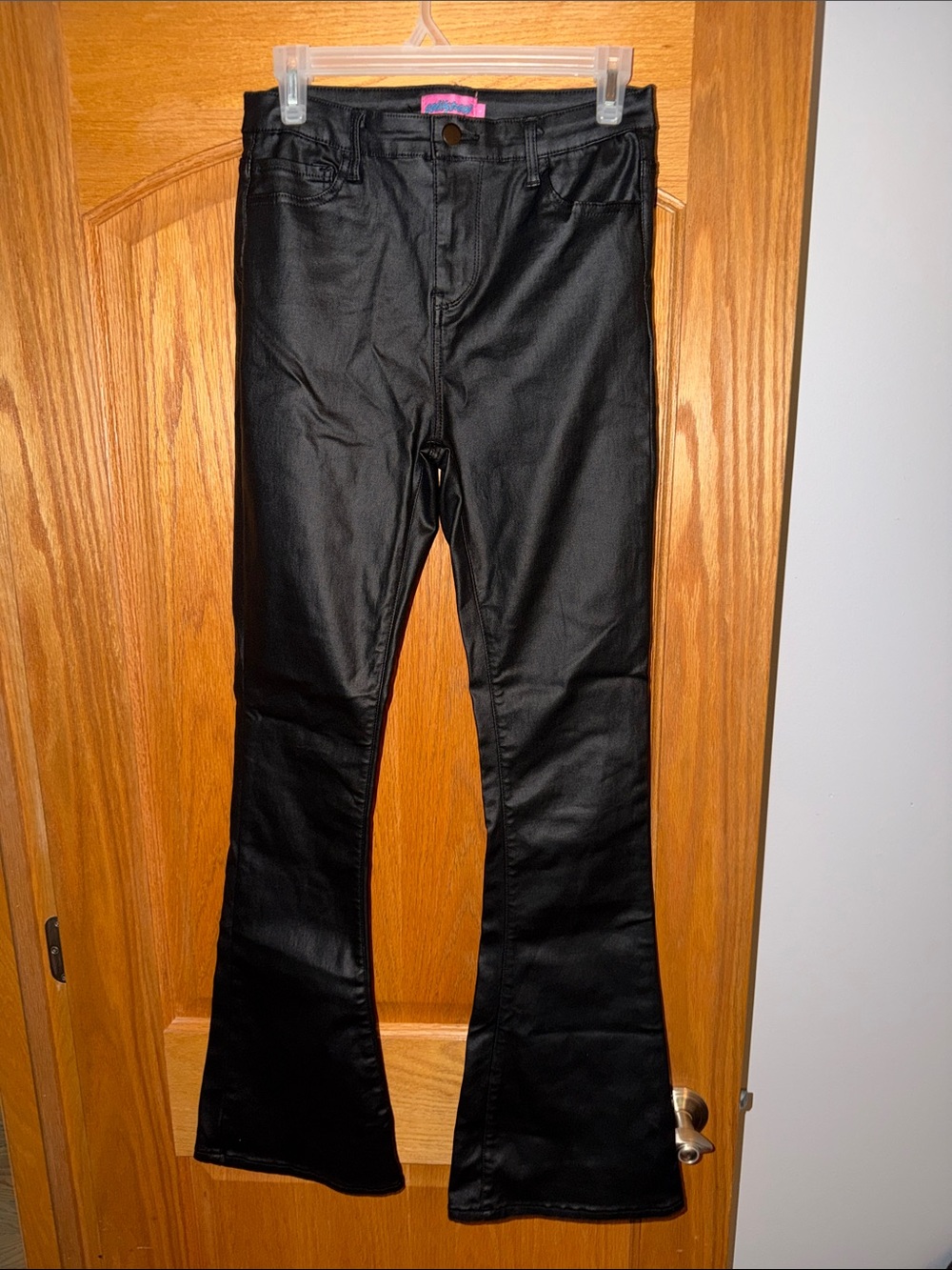 Edikted Black faux leather flare pants
